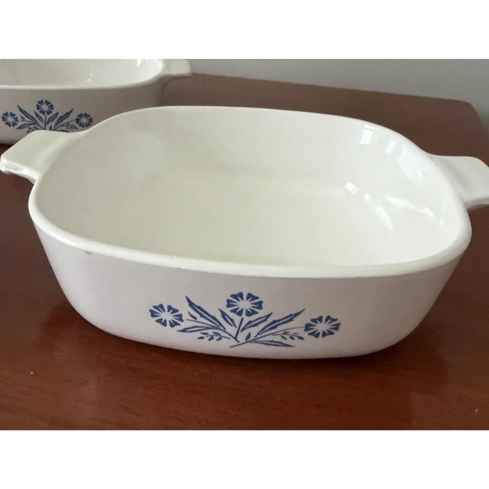 Vintage CorningWare White Floral Square Baking Dish Set of 4 w/ Handles 6.5in